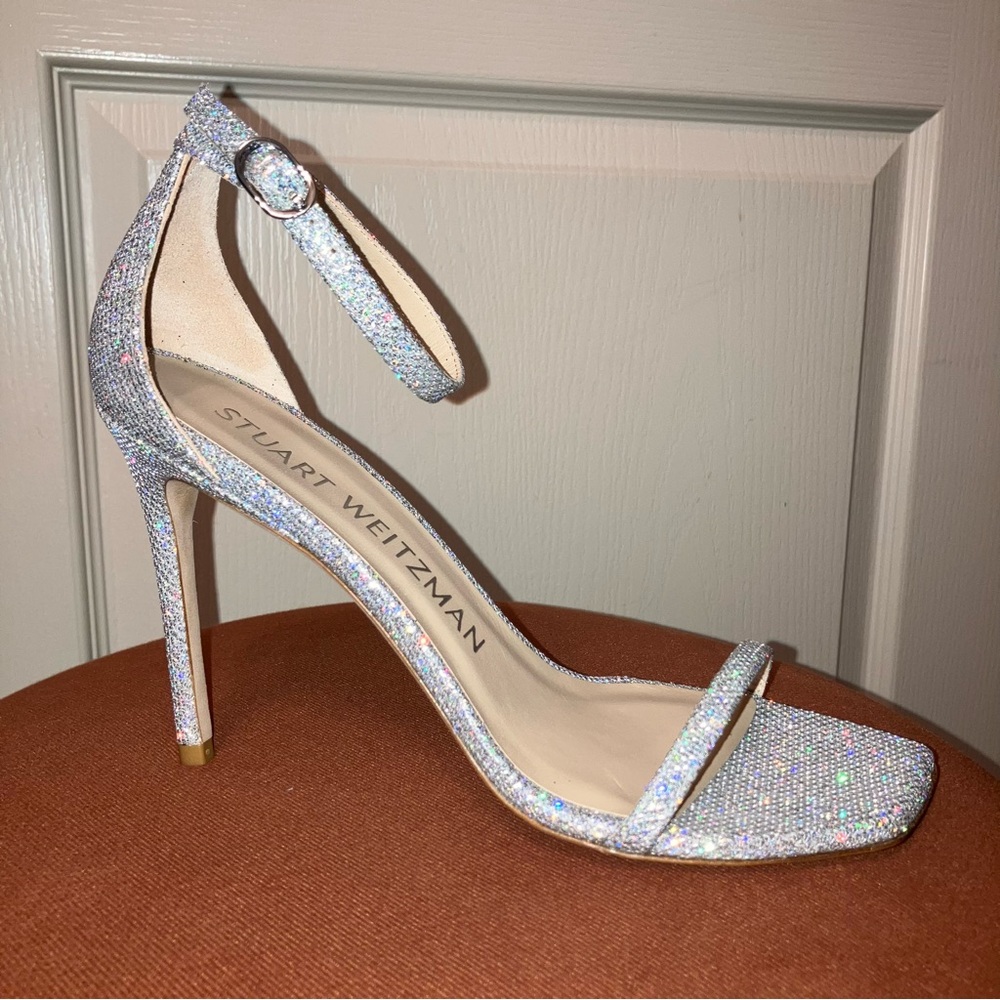 Stuart Weitzman Iridescent Crystal Ankle-Strap Stiletto Sandals